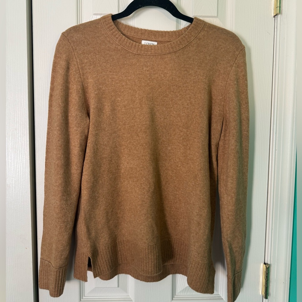 J Crew Crew Neck Tan Wool Blend Sweater NWT